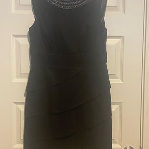 Connected Women's Embellished Neck Tiered Dress 14 Black